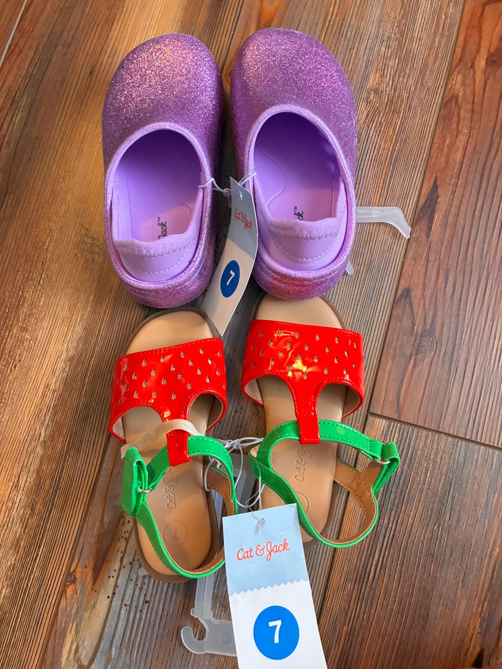 Cat & Jack Girls Red and Green Sandals with Sparkle Purple Slip-Ons